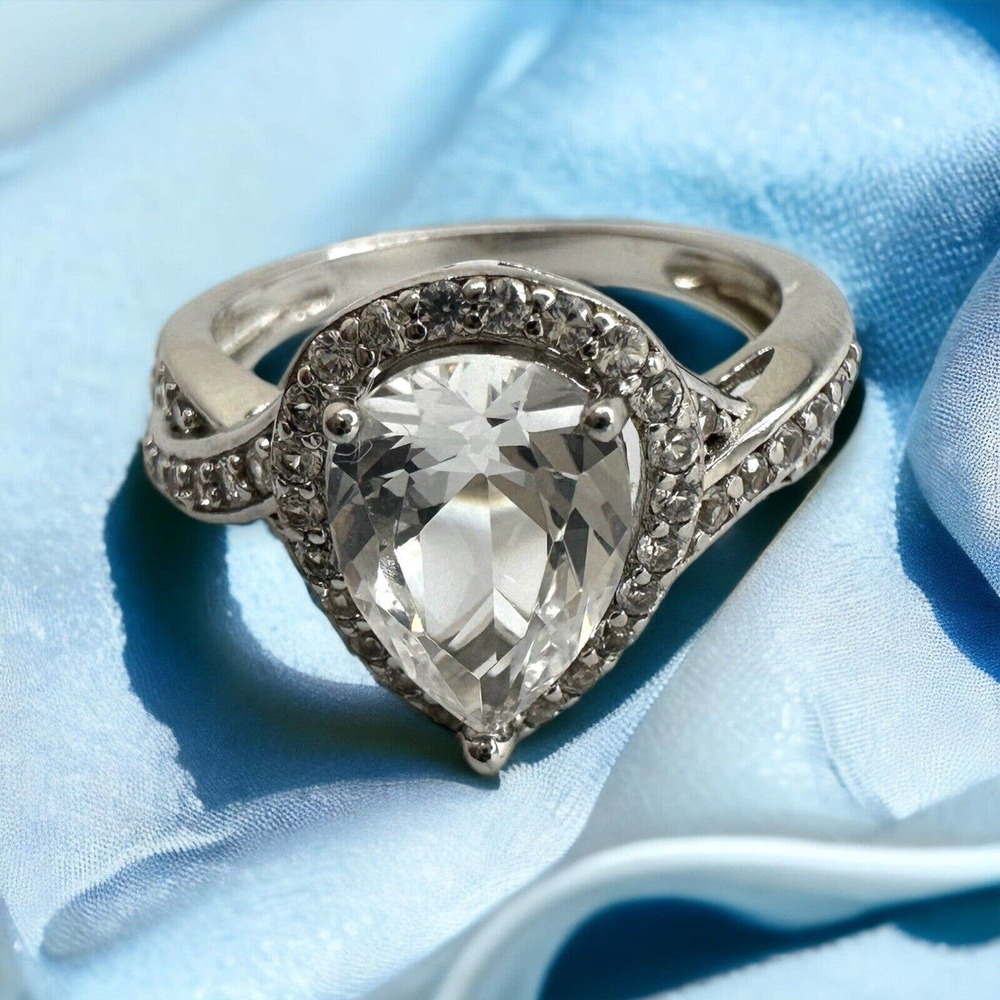 Pear Cut White Sapphire Sterling Silver 925 Ring Size 6.75